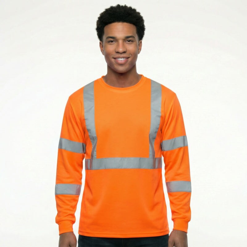 High Visibility Long Sleeve T-Shirt, Size: 5XL, Color: Safety