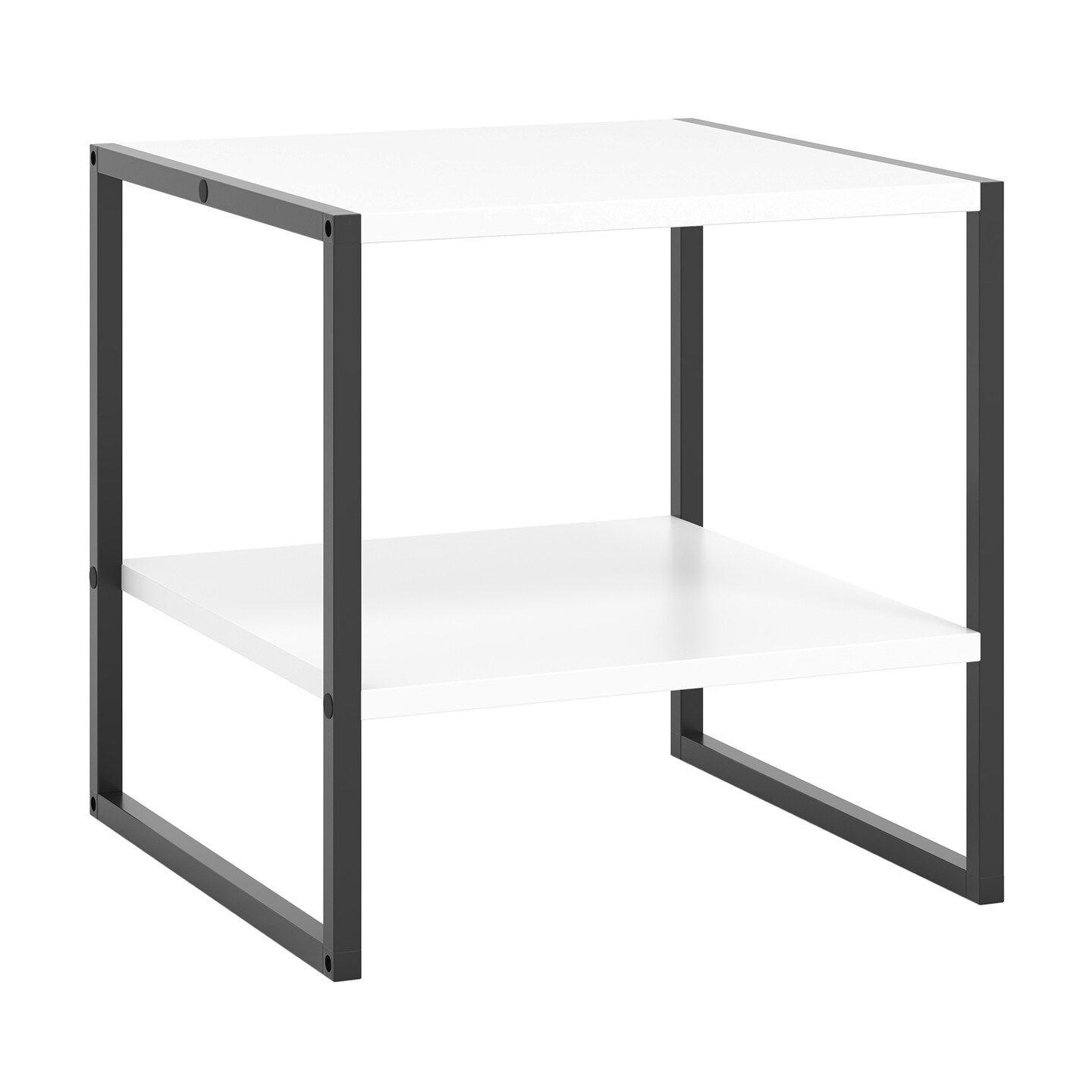 2-Tier Square Accent Table with Storage Shelf and Reversible Design for Home
