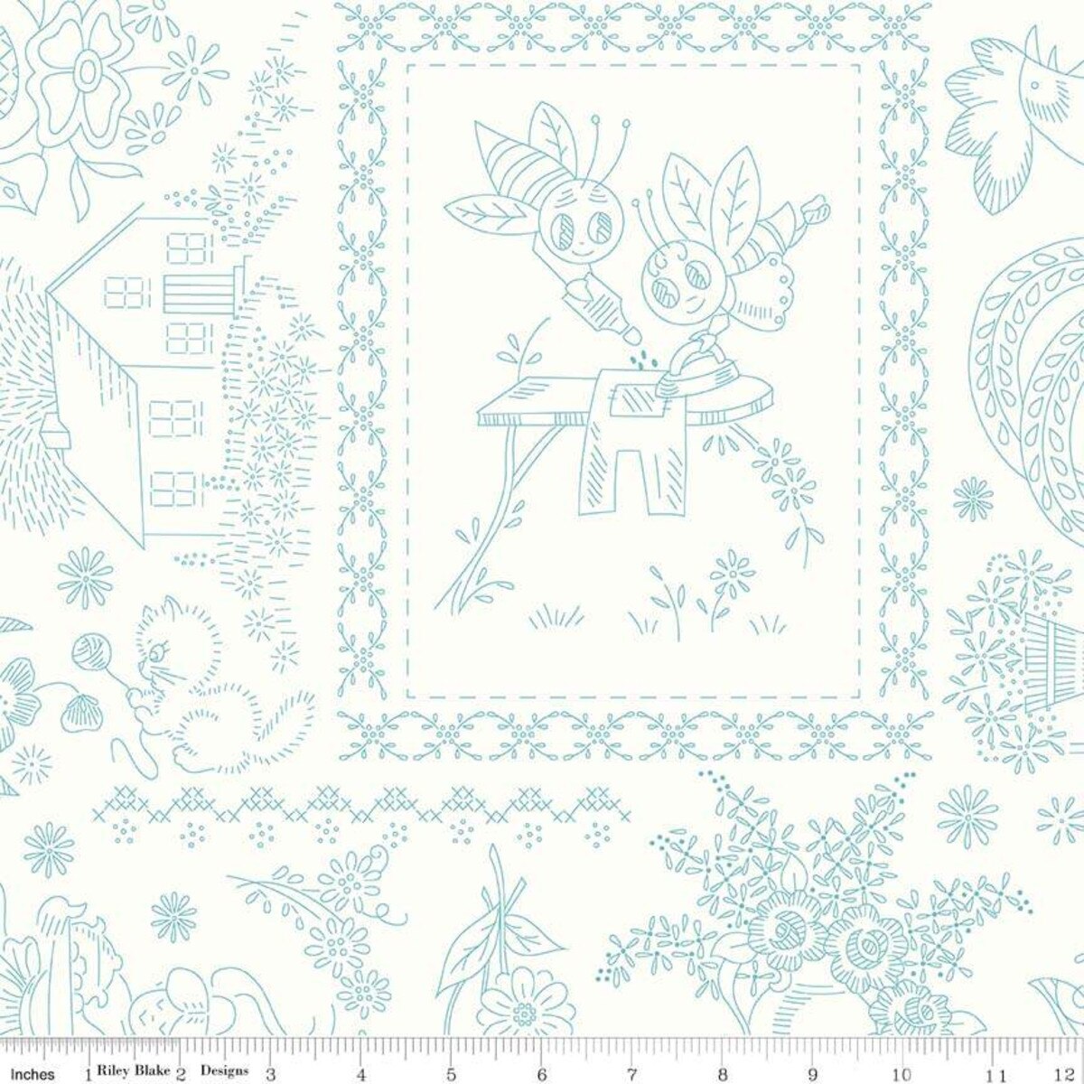 Fabric Riley Blake Blue Vintage Embroidery 108" Wide Back by the Quarter Yard WB8527-BLUE