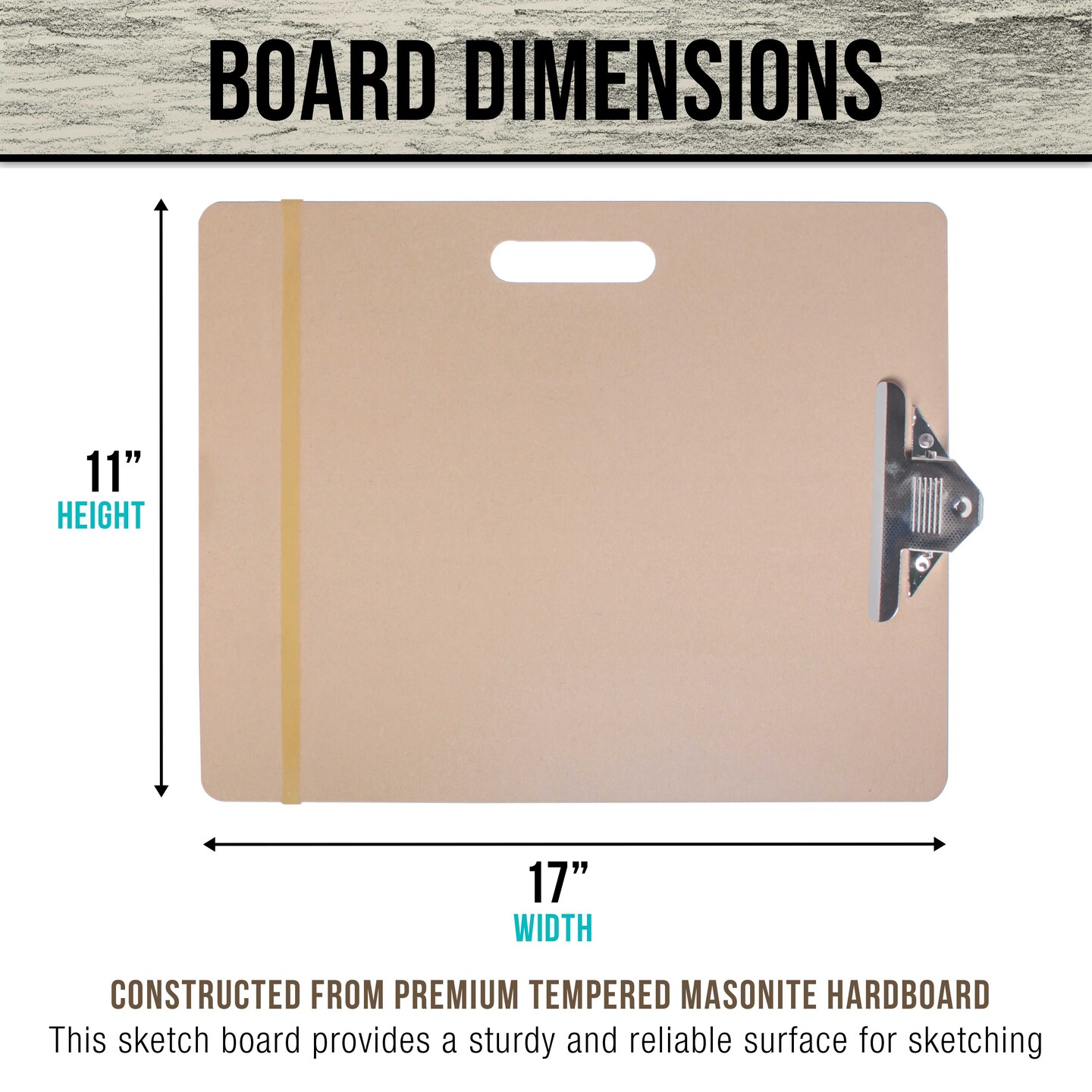 11" x 17" Artist Sketch Tote Board - Lightweight Hardboard Drawing Board with Handle, Clip & Rubber Band for Art, Sketching, Travel, Studio