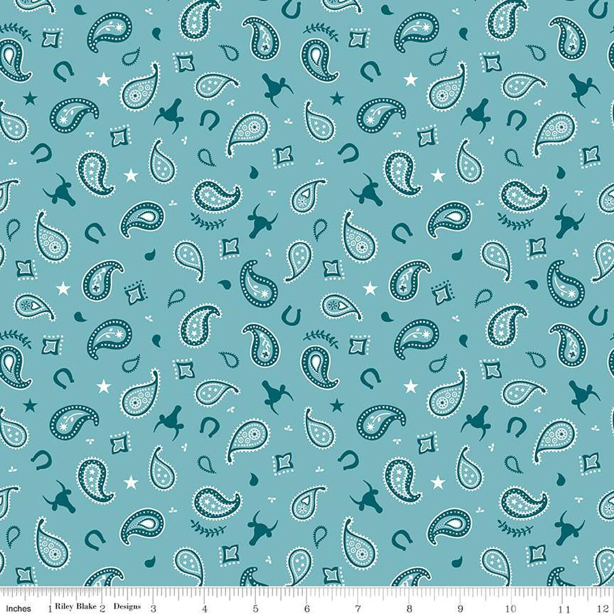 Riley Blake Designs; Fabric Riley Blake Aqua Lil Buckaroos Paisley Designer Flannel by the Quarter Yard F16021-AQUA; Category:Sewing Machines & Accessories; Image:1