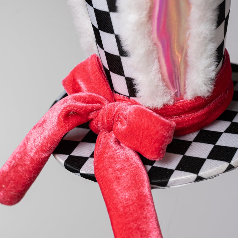 7.75&#x22; Bunny Ear Hat &#x26; Velvet-Black &#x26; White Check
