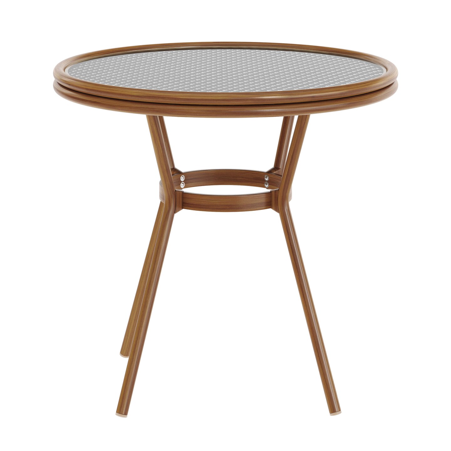 Merrick Lane Celia Bistro Style Table with Tempered Glass Top, PE Rattan, and Bamboo Finished Metal Frame for Indoor/Outdoor Use