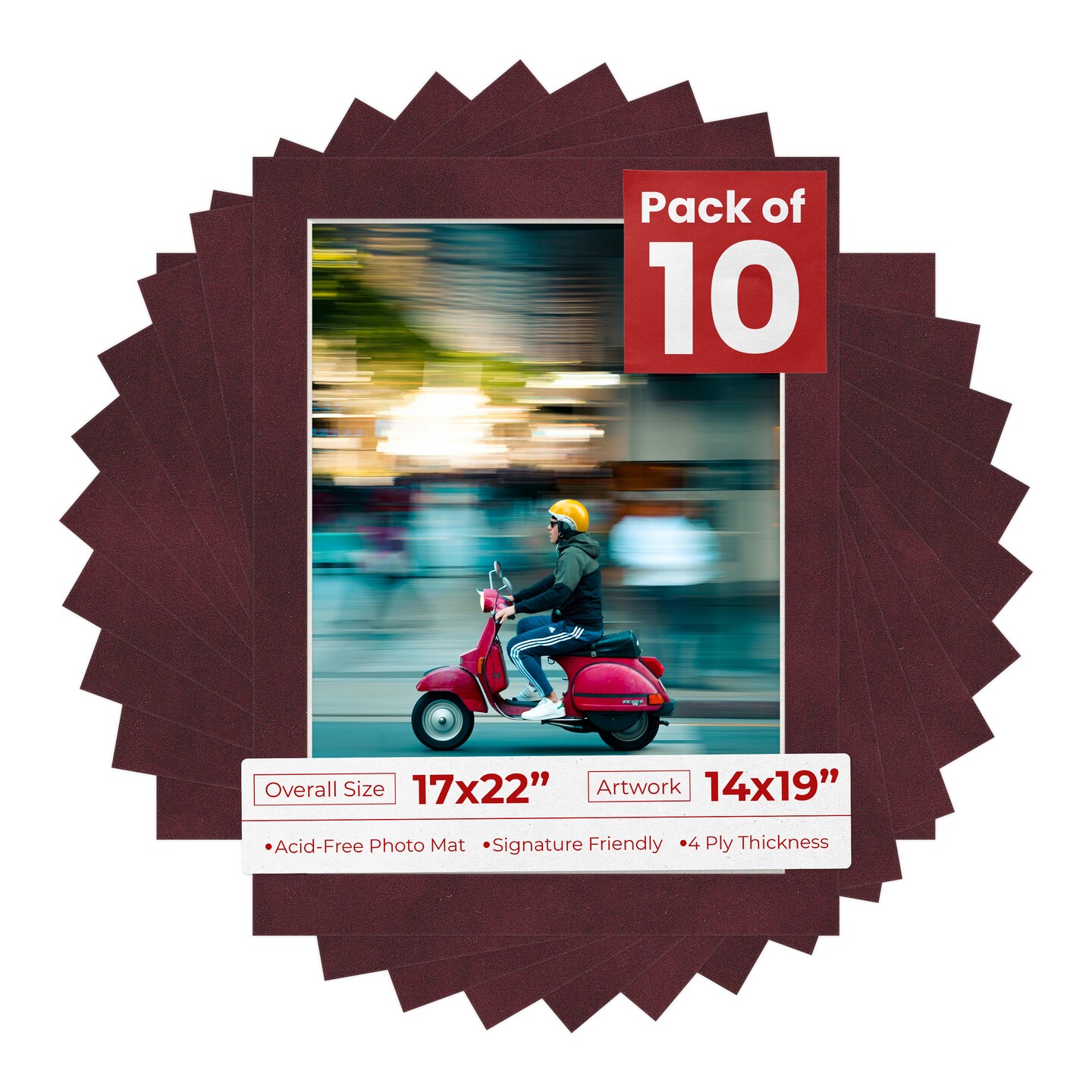 Dark Red Suede Mat Board for 17x22 Frames - Fits 14x19 Photos