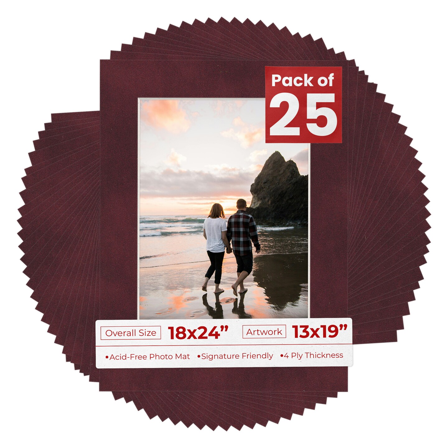 Dark Red Suede Mat Board for 18x24 Frames - Fits 13x19 Photos