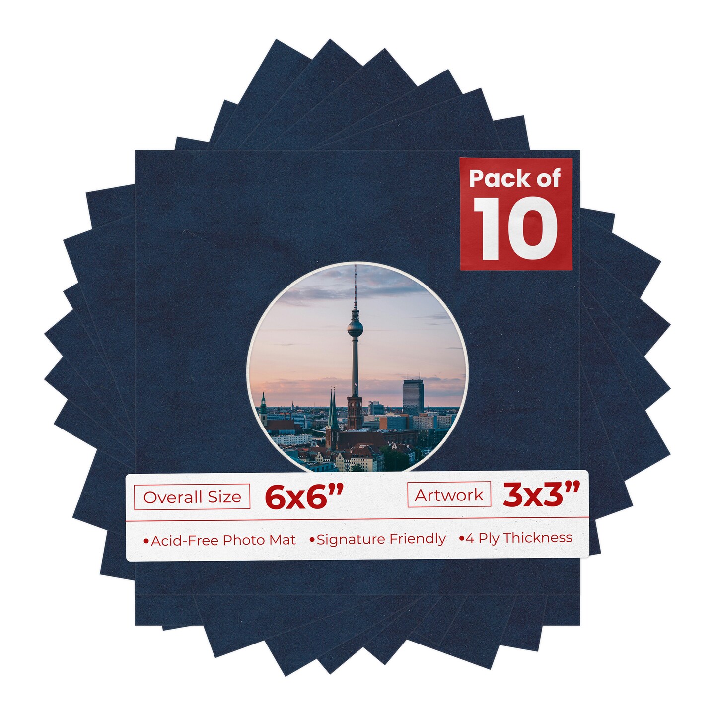 Navy Suede Mat Board for 6x6 Frames - Circle Opening for 3x3 Photos