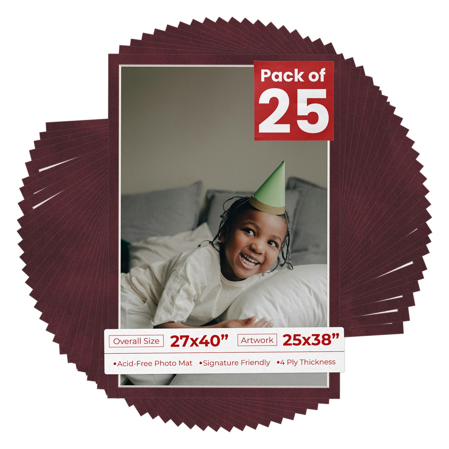 Dark Red Suede Mat Board for 27x40 Frames - Fits 25x38 Photos