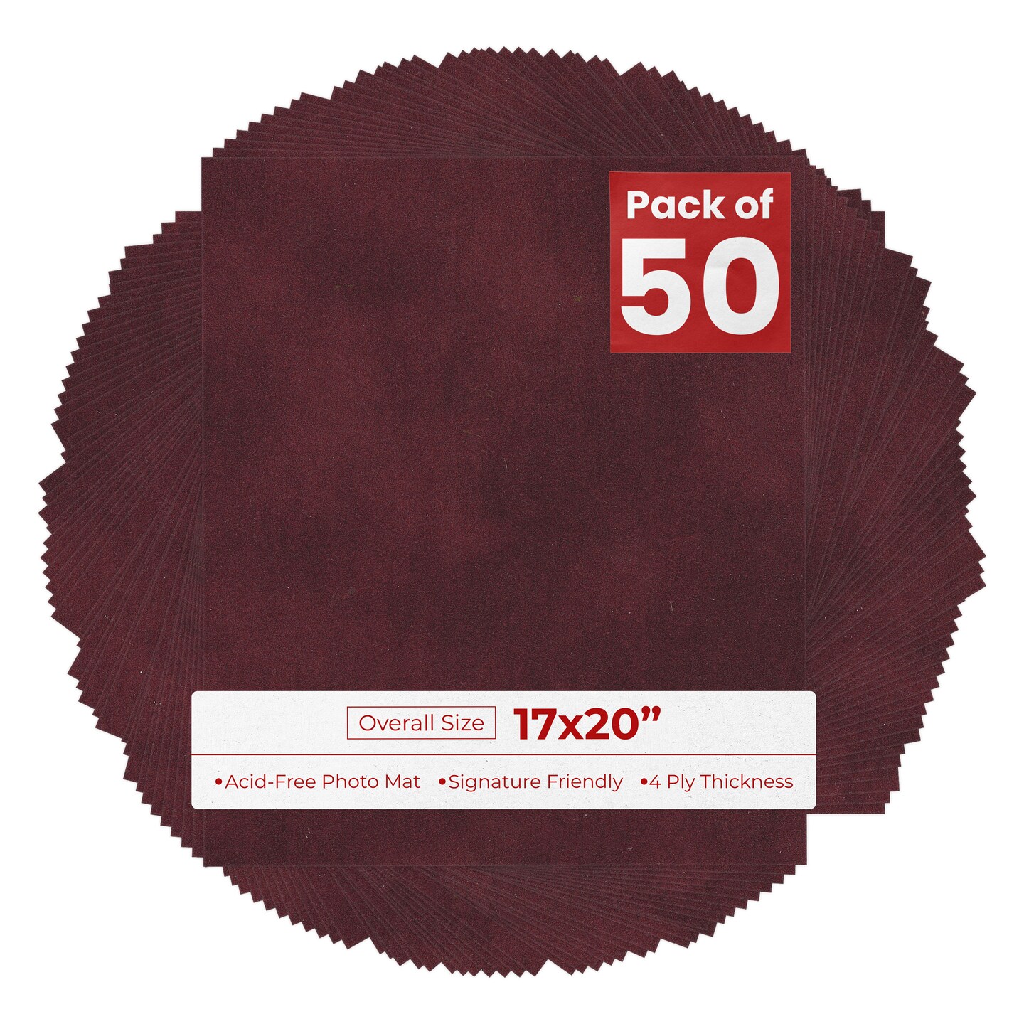 Dark Red Suede 17x20 Uncut Mat Board - Blank Sheets, No Opening