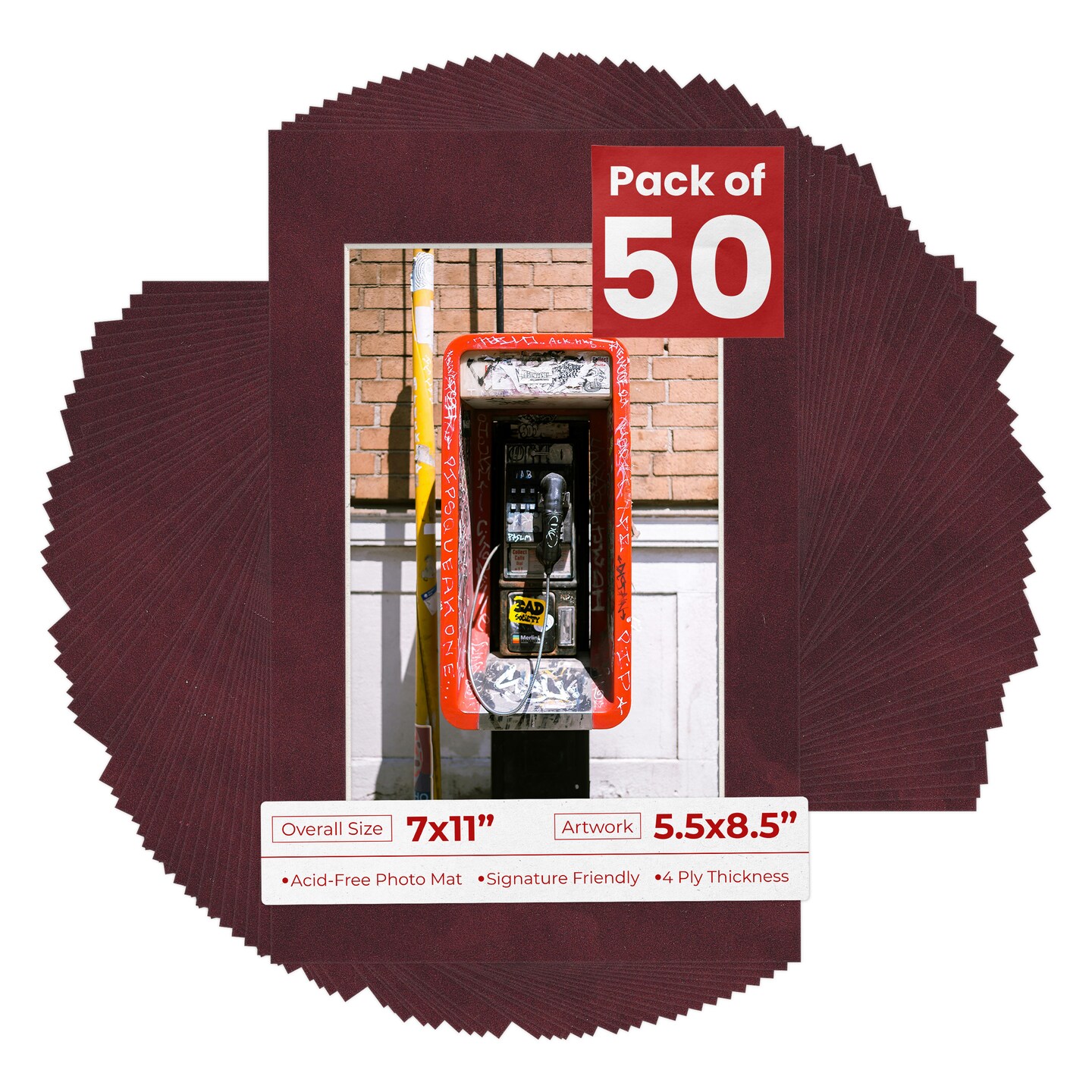 Dark Red Suede Mat Board for 7x11 Frames - Fits 5.5x8.5 Photos