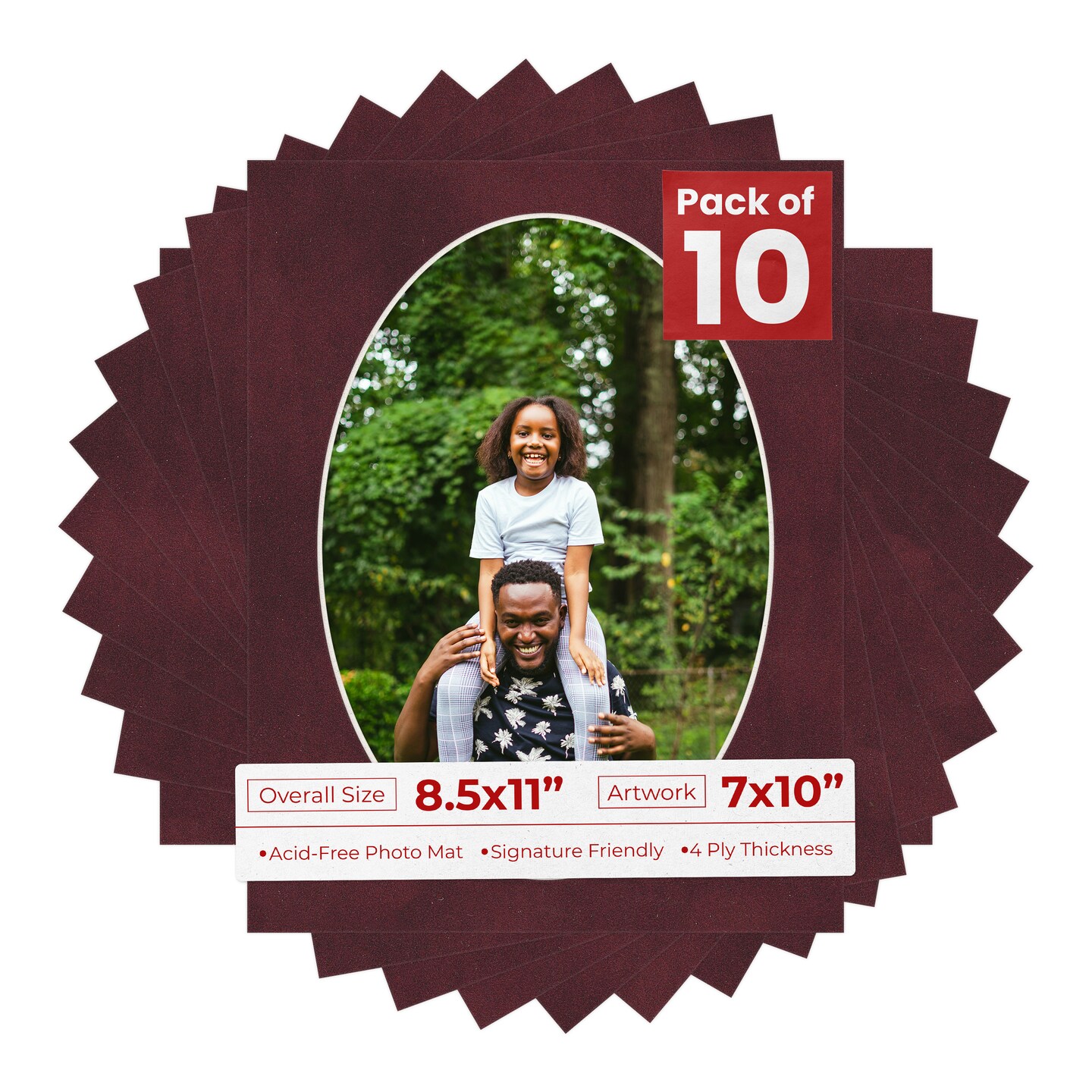 Dark Red Suede Mat Board for 8.5x11 Frames - Oval Opening for 7x10 Photos