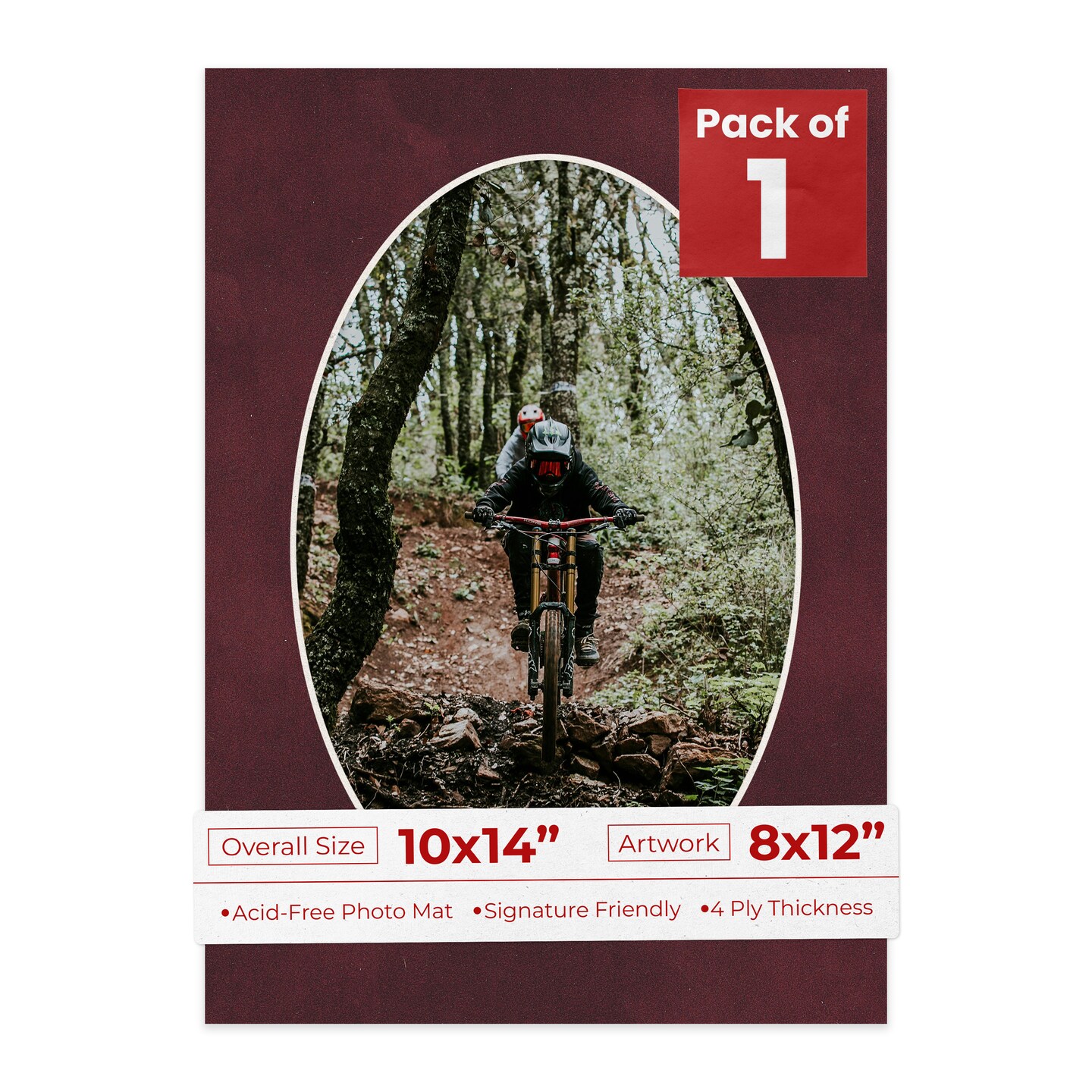 Dark Red Suede Mat Board for 10x14 Frames - Oval Opening for 8x12 Photos