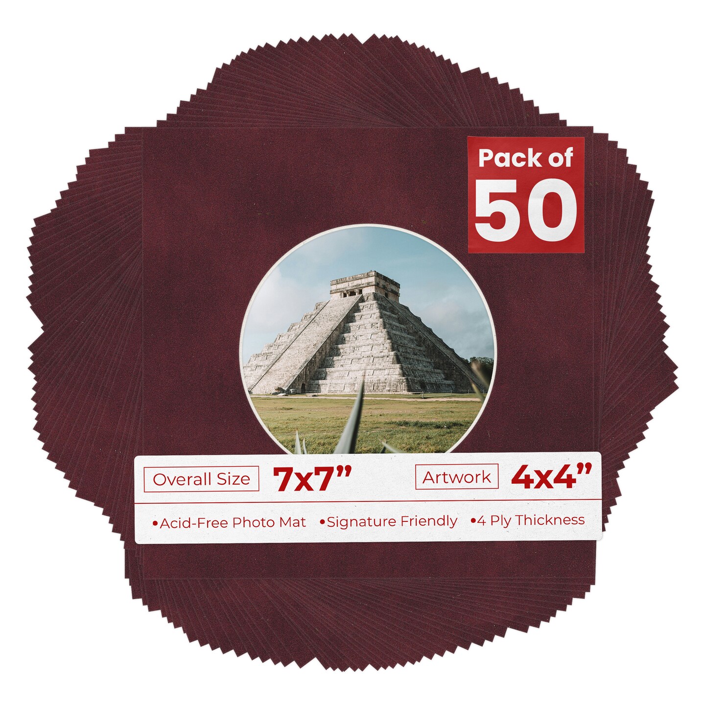 Dark Red Suede Mat Board for 7x7 Frames - Circle Opening for 4x4 Photos