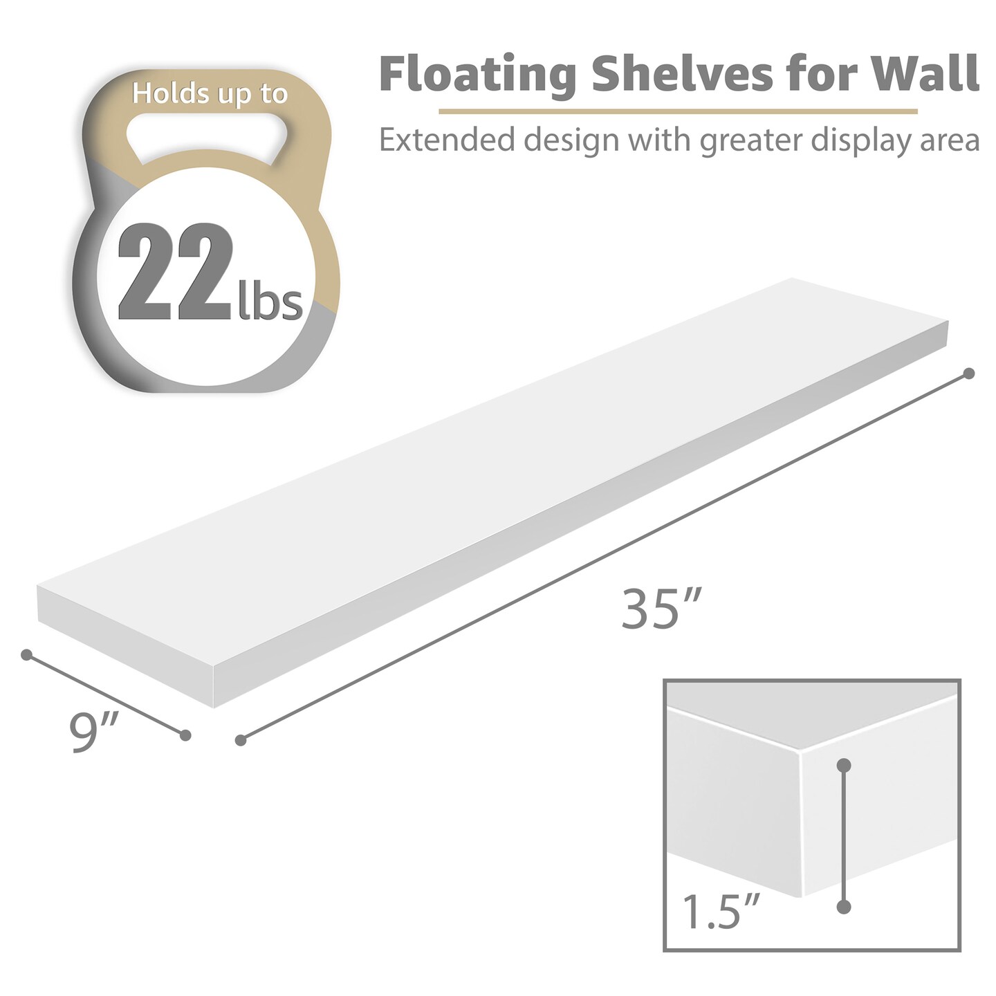 Sorbus Floating Shelves for Wall - 2 Long Floating Shelves for Bedroom, Kitchen, Living Room, Bathroom Shelves, Home Decor, Farmhouse - 35 x 9 Inch Wall Mounted Floating Shelves for Wall