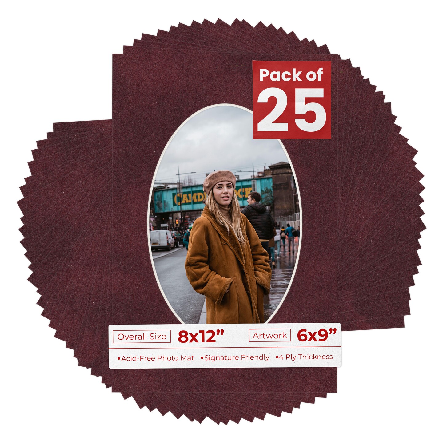 Dark Red Suede Mat Board for 8x12 Frames - Oval Opening for 6x9 Photos