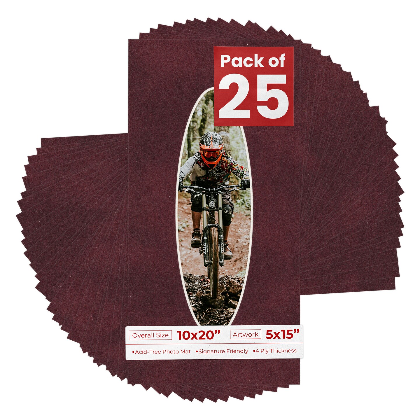 Dark Red Suede Mat Board for 10x20 Frames - Oval Opening for 5x15 Photos