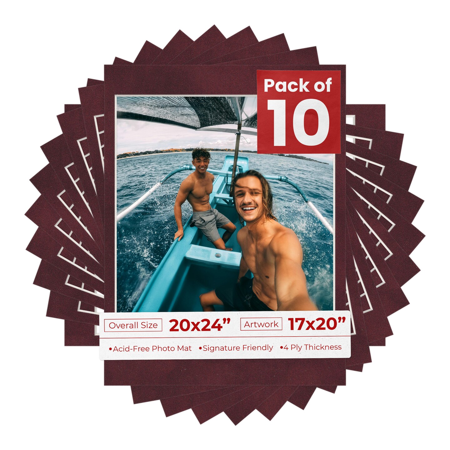 Dark Red Suede Mat Board for 20x24 Frames - Fits 17x20 Photos