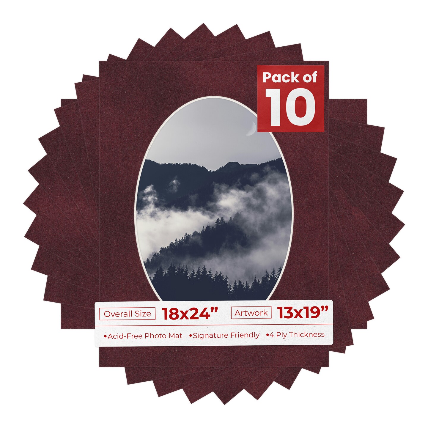 Dark Red Suede Mat Board for 18x24 Frames - Oval Opening for 13x19 Photos