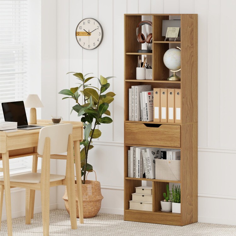 61 Inch Tall Freestanding Bookcase with 8-Cube Storage and Drawer