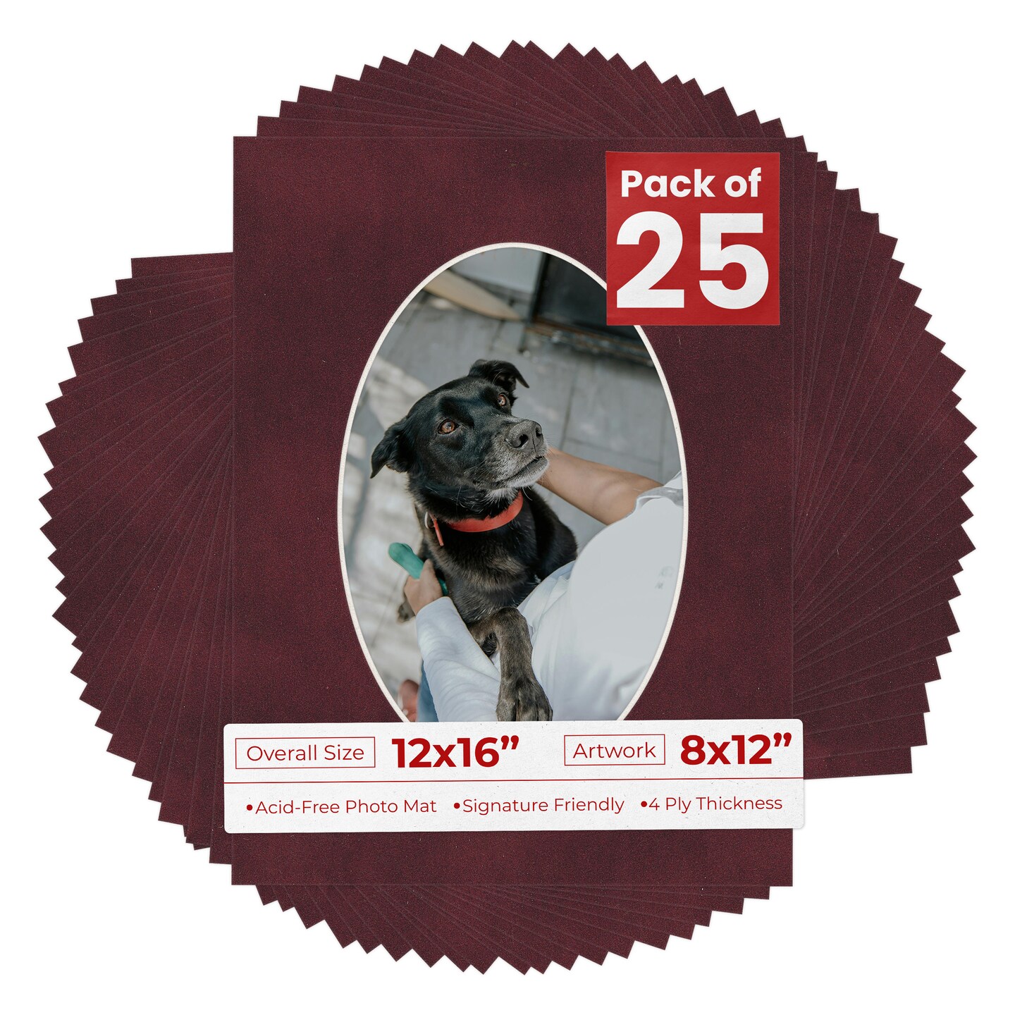 Dark Red Suede Mat Board for 12x16 Frames - Oval Opening for 8x12 Photos