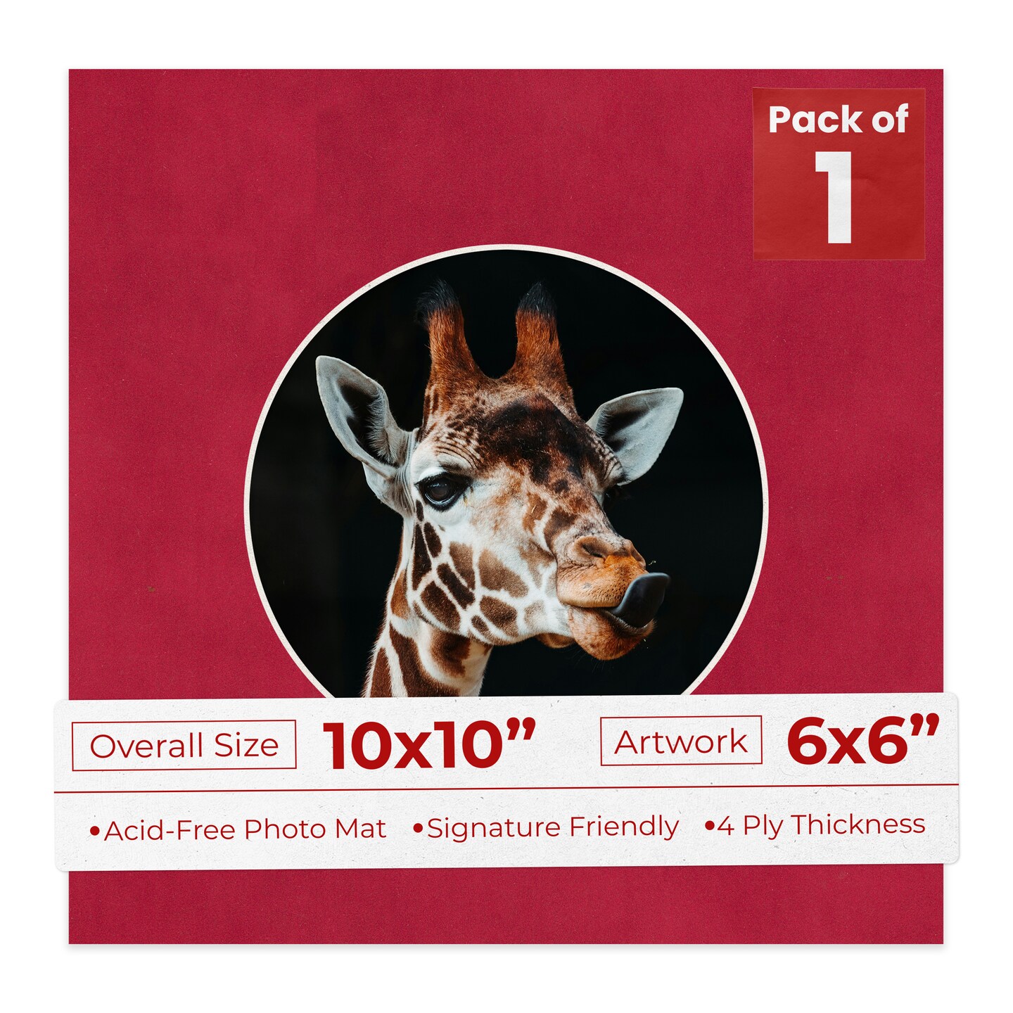 Red Suede Mat Board for 10x10 Frames - Circle Opening for 6x6 Photos