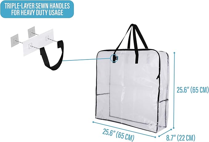 4 Pack Moving Bags, Wreath Storage Bag, Garland Container, Moving and Packing Supplies for College. Moving Boxes Alternative, Under the Bed Storage, Storage Bags for Comforter (Clear, 4 Pack)