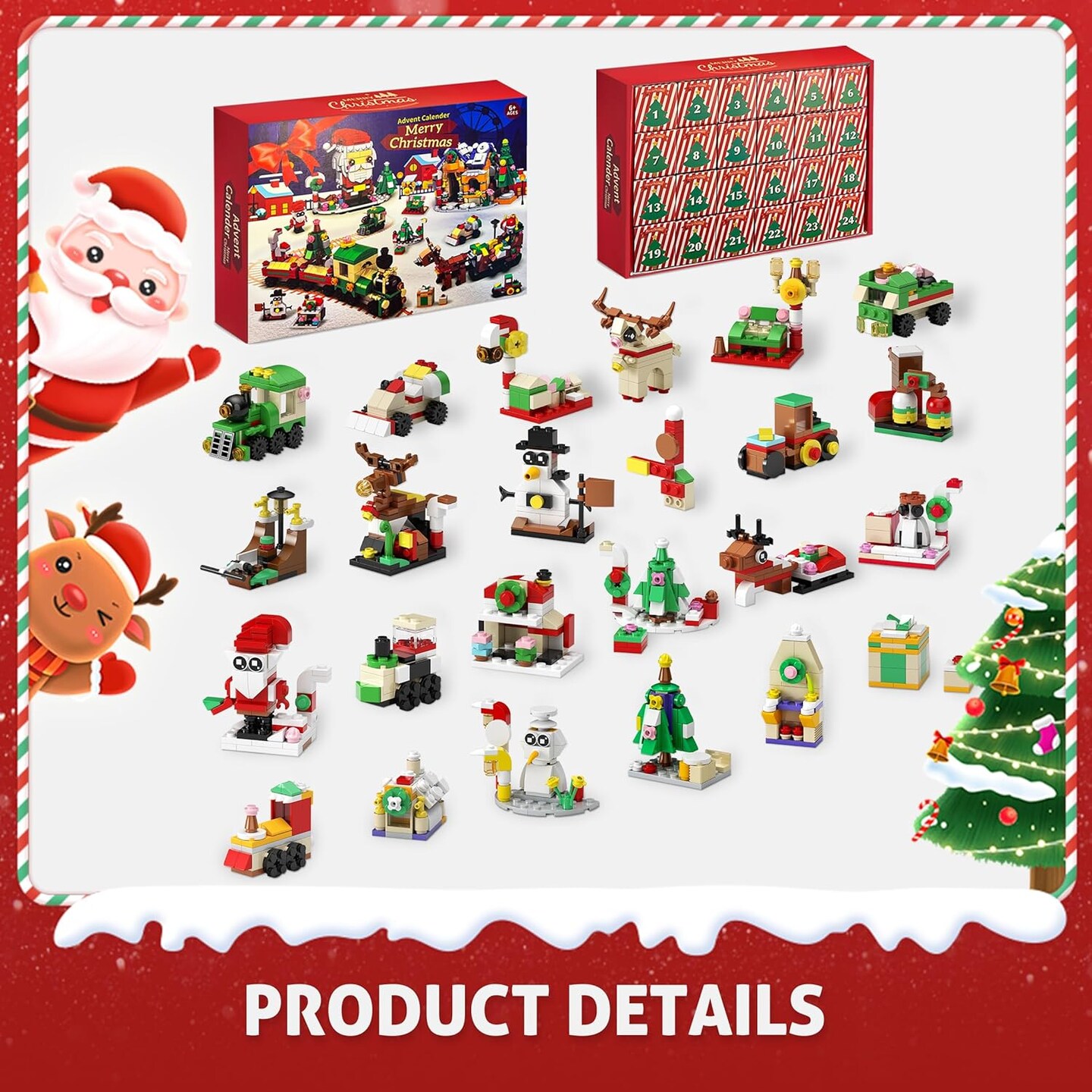 Advent Calendar 2024 Building Blocks Set, 24 Boxes 1100 Pieces Christmas Countdown Calendar Building Blocks With 24 in 4 Building Brick Model, Advent Calendars Christmas Gifts for Adults Teens Kids