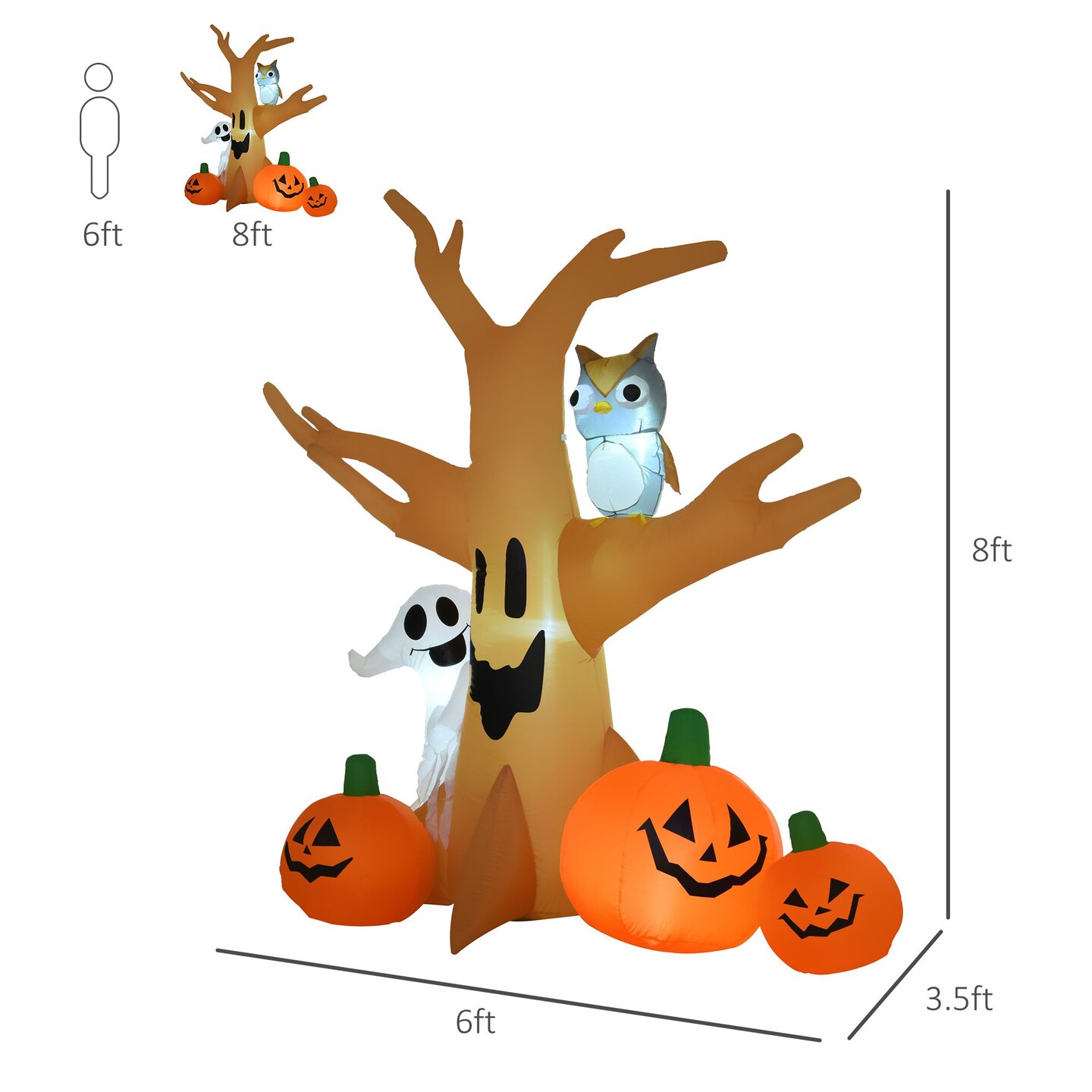 7.5' Tall Outdoor Lighted Inflatable Halloween Decoration, Waterproof Haunted Tree with Owl, Ghost & Pumpkins for Garden, Lawn & Party Décor