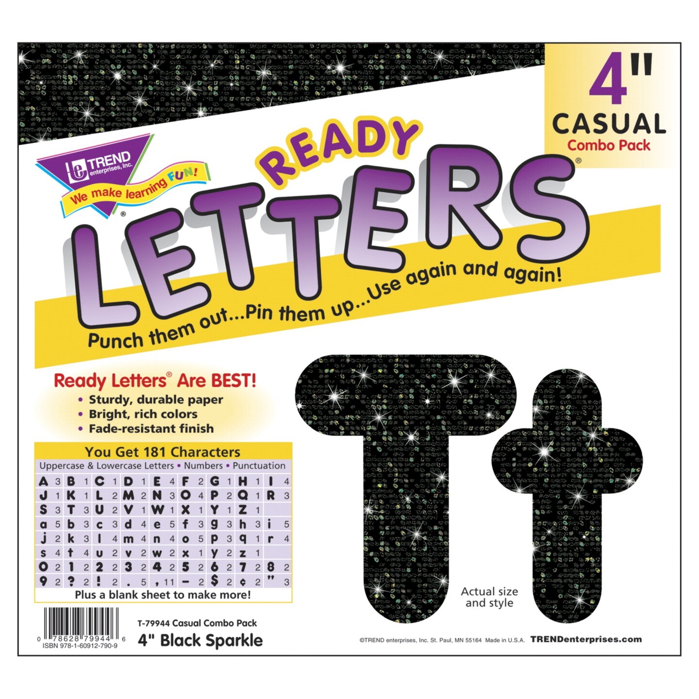 Trend Enterprises Black Sparkle Font Ready Letters, 4 Inches, 182 ...