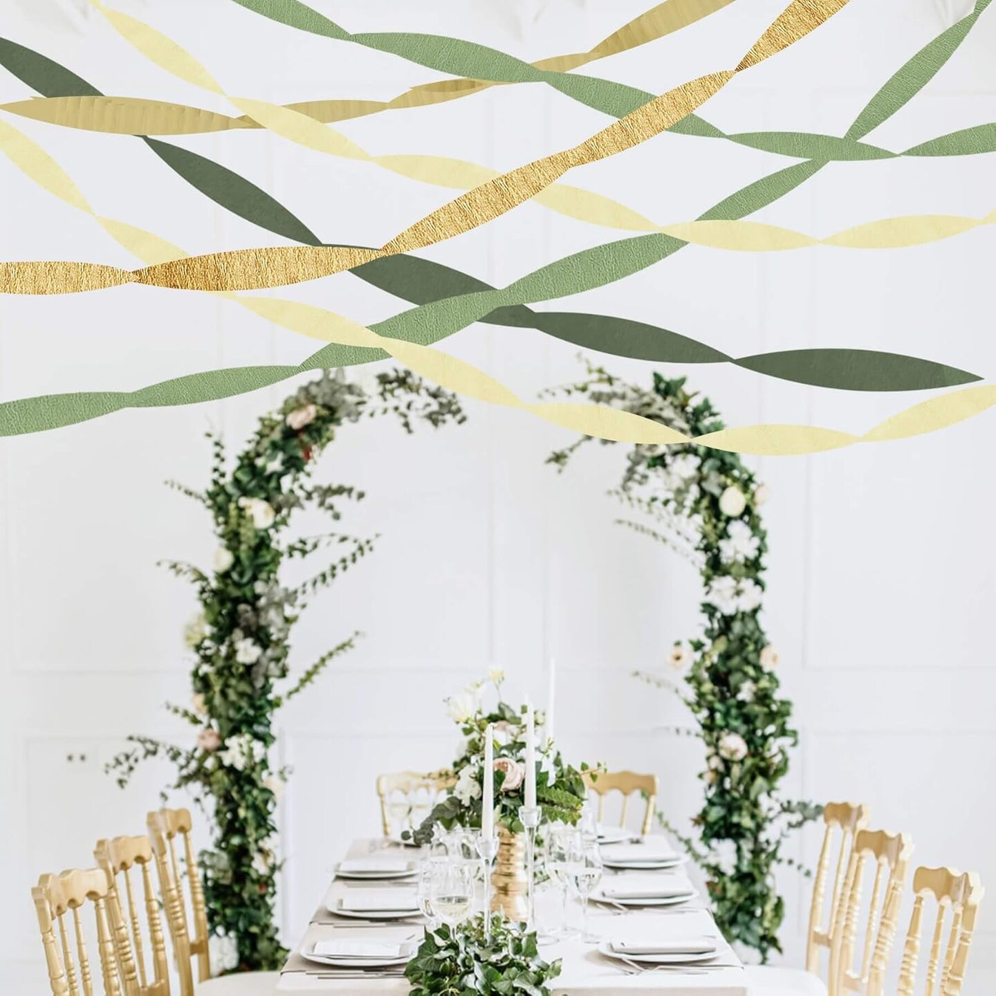 Sage Green Gold Crepe Paper Streamers Party Decorations(Sage Green & Gold)