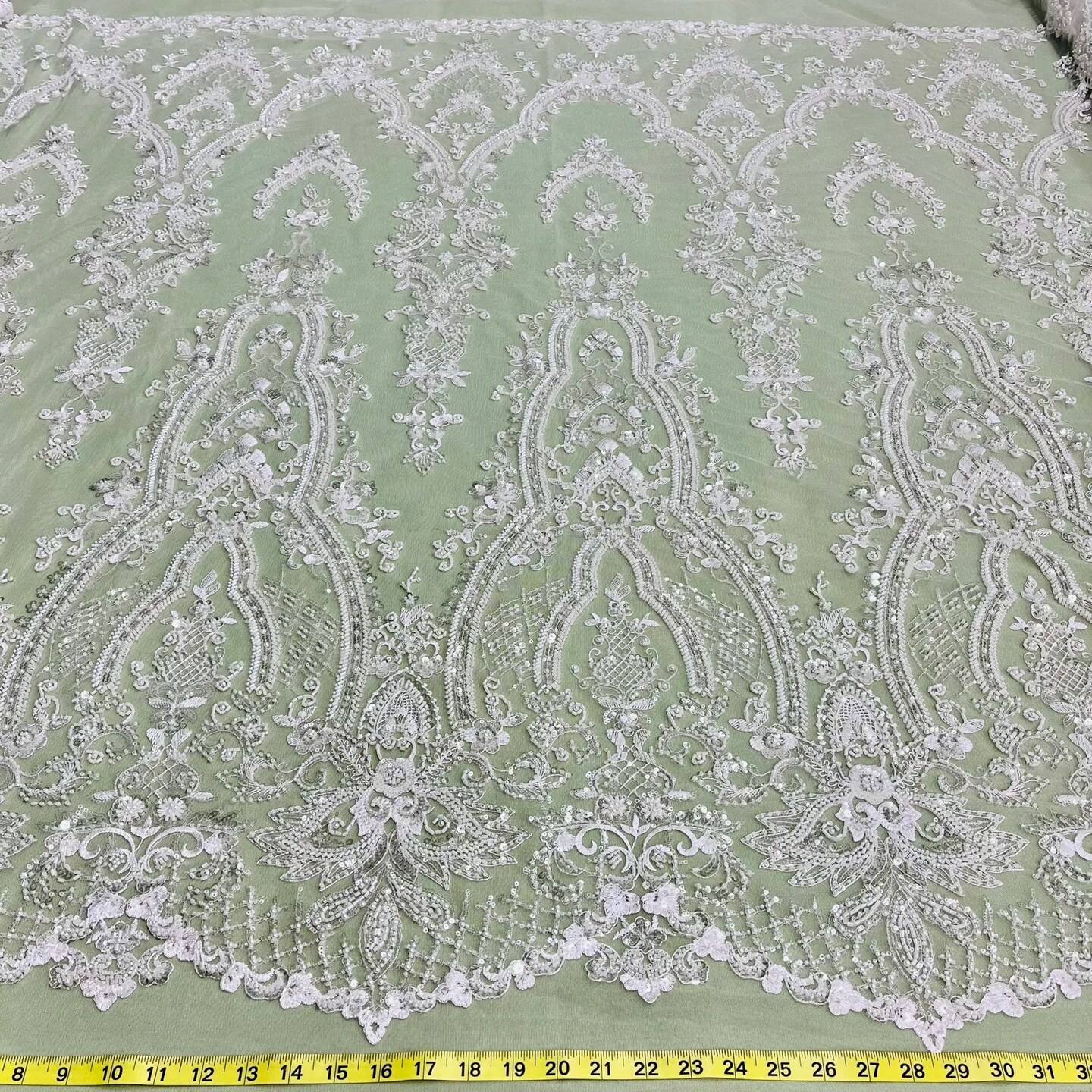 1 Yard Beaded Lace Fabric Embroidered on Polyester Net Mesh, 52" Wide Bridal & Evening Fabric