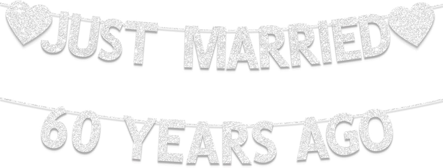 60th Wedding Anniversary Party Banner Decorations (Silver) 0.01"L x 0.01"W