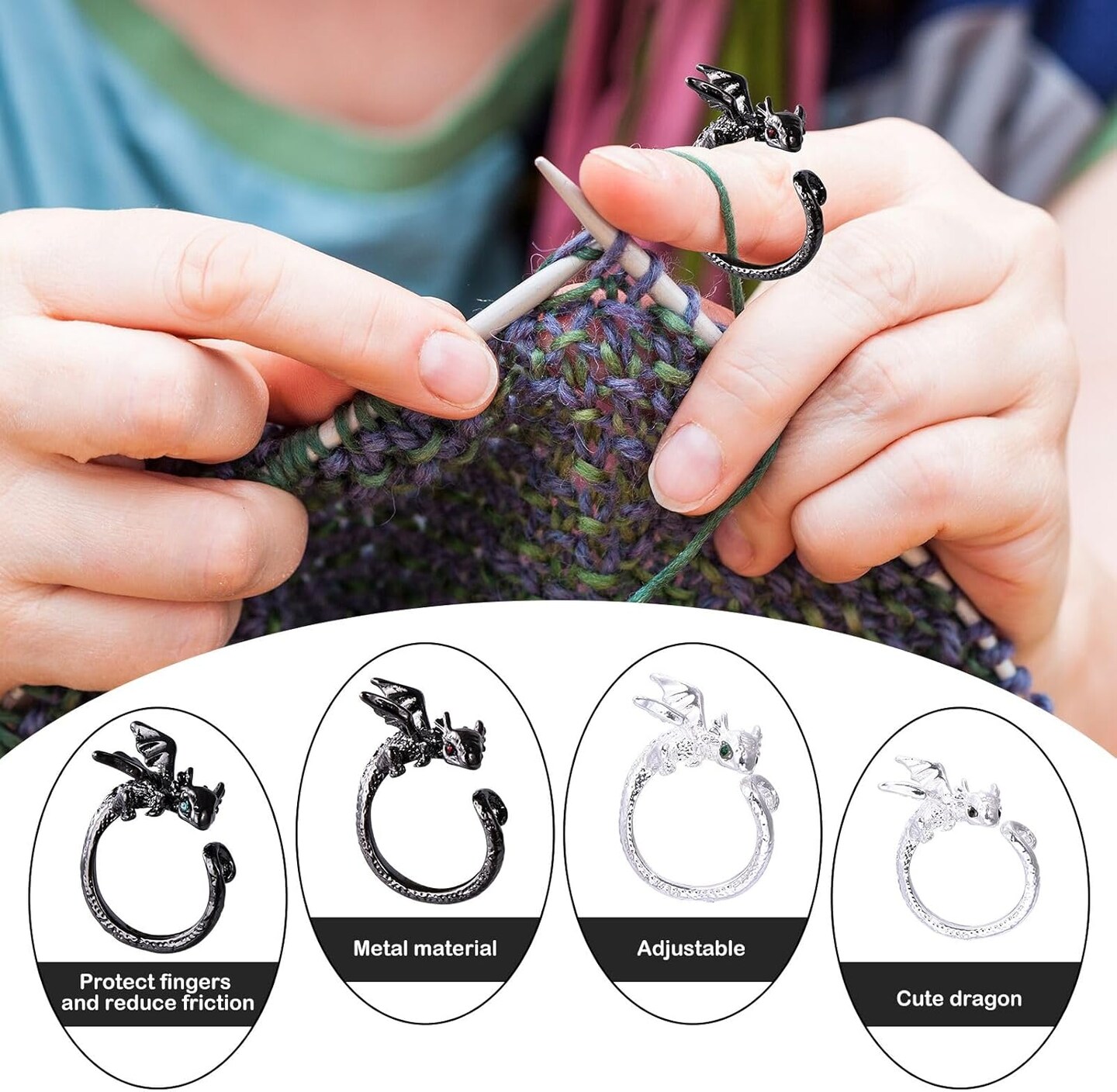 4PCS Crochet Rings, Dragon Tension Rings