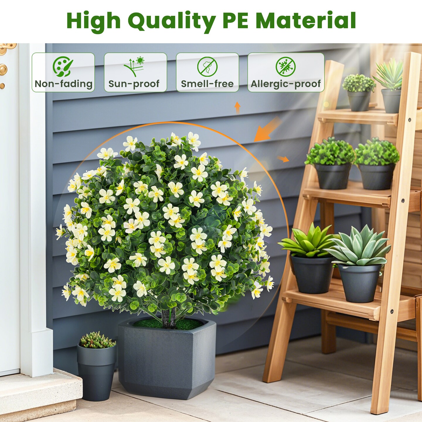 Artificial 2 Pack Topiary Ball Trees with Cement Pots Indoor or Outdoor