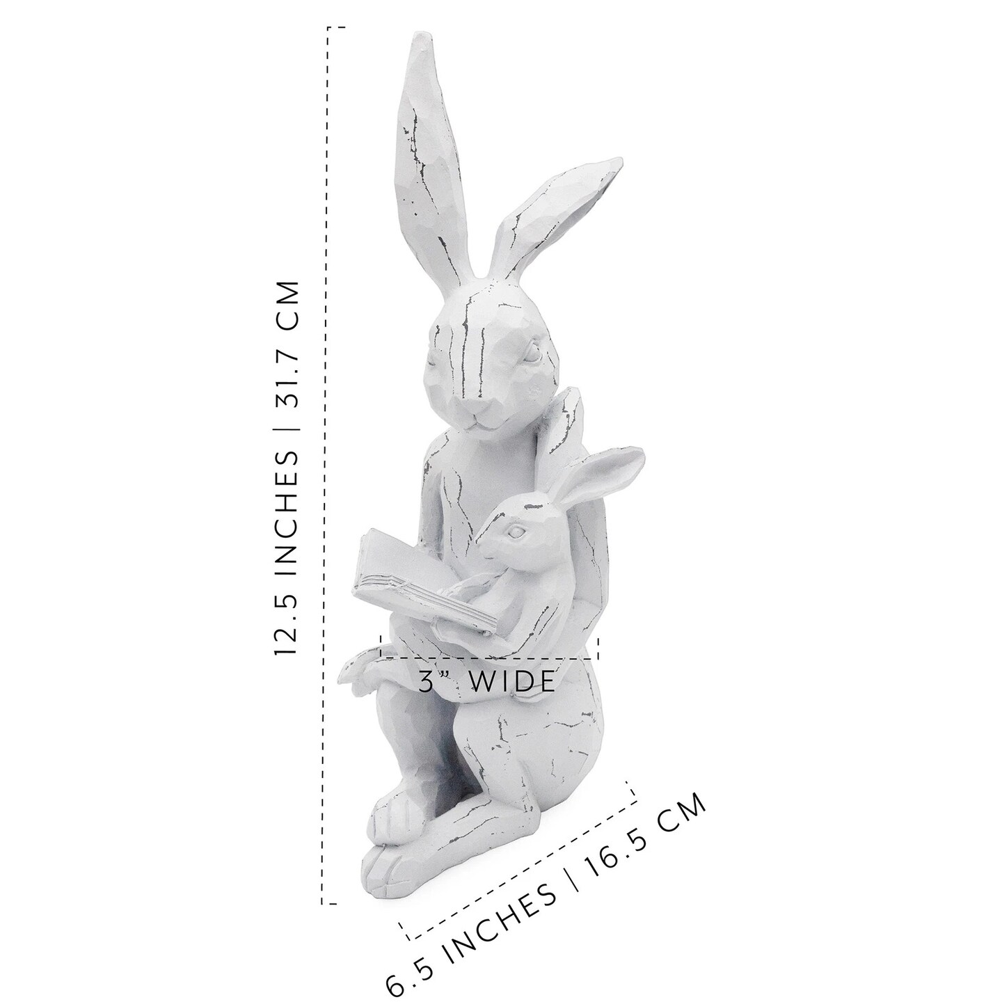 Easter Reading Rabbit Figurine with Baby Farmhouse Bunny Decor