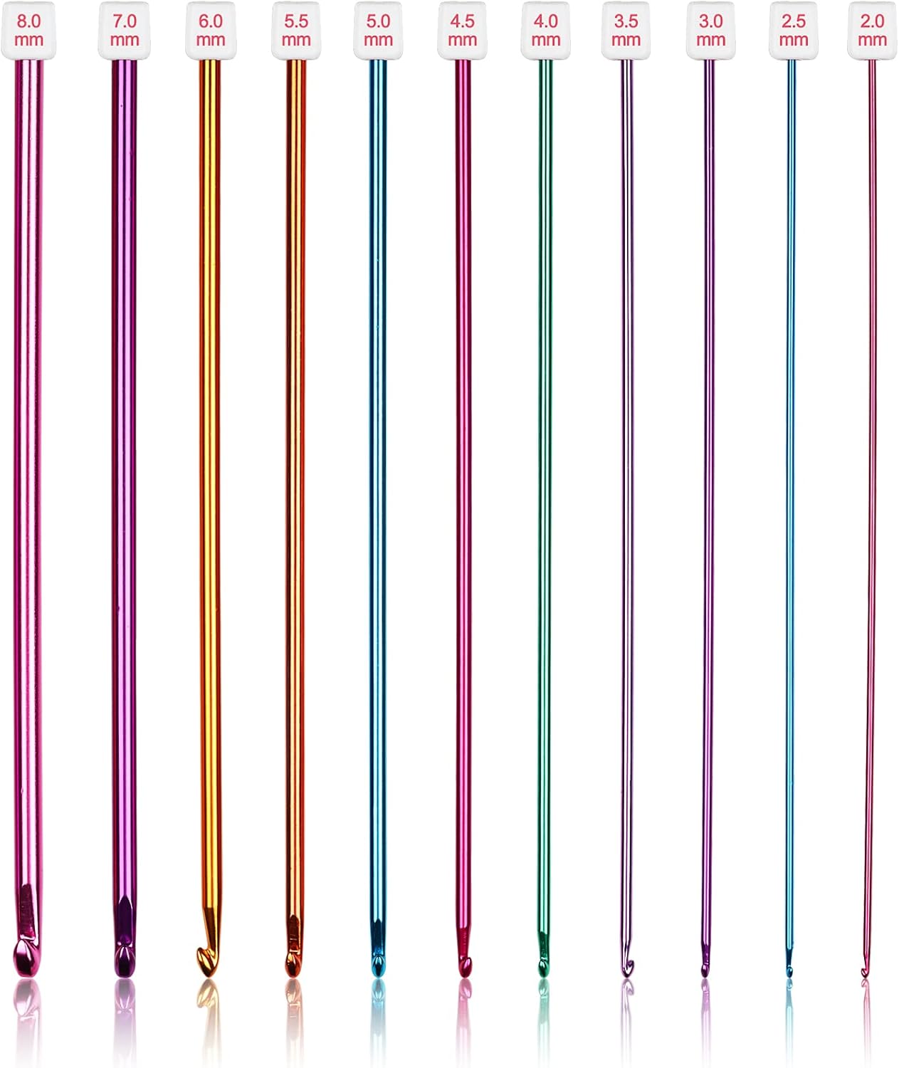 11pcs Tunisian Multicolor Afghan Crochet Needles (Vibrant Metallic Style)