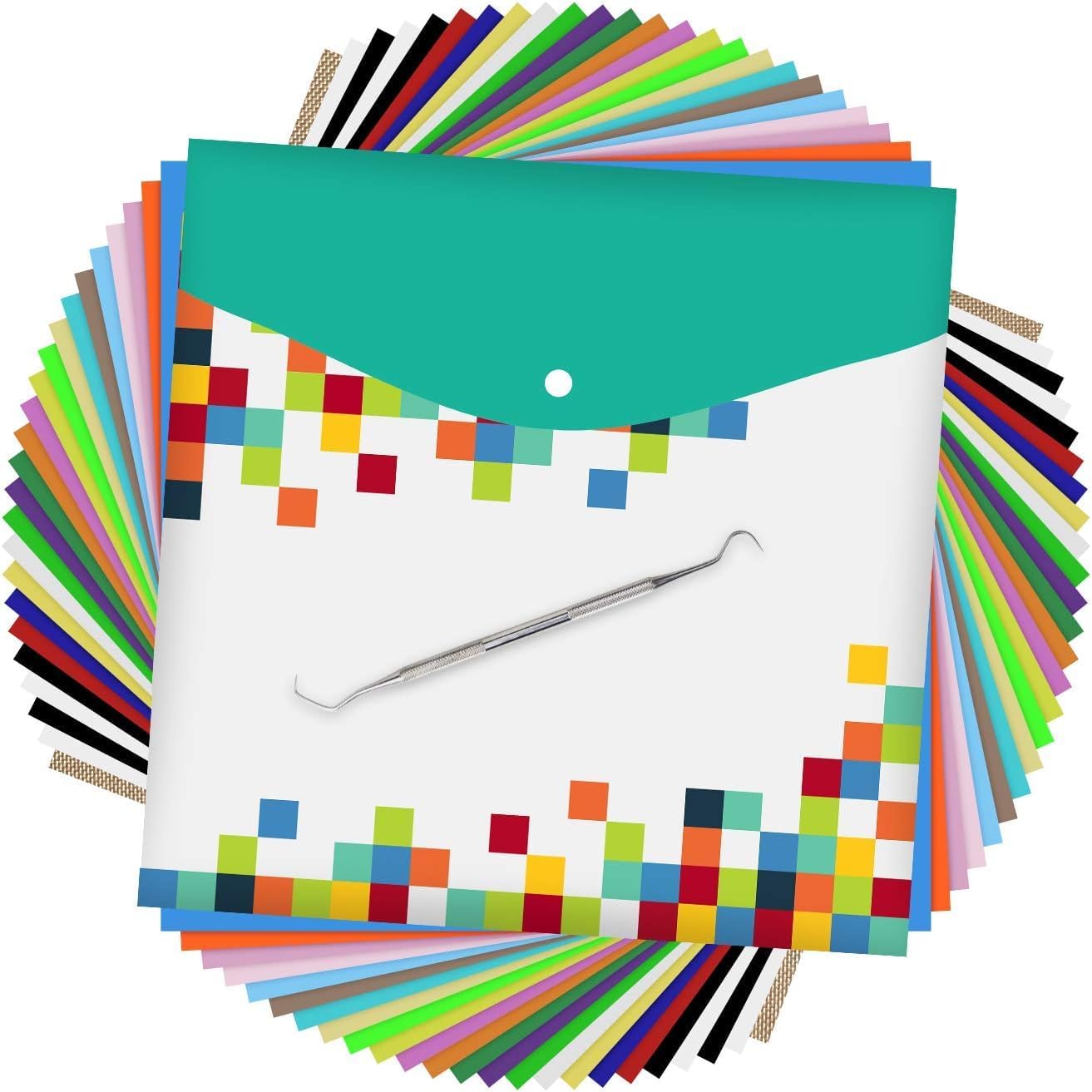 24 Pack 12&#x22;x12&#x22; Iron on Vinyl Sheets for T-Shirt, 21 Assorted Colors - 1 Teflon Sheet