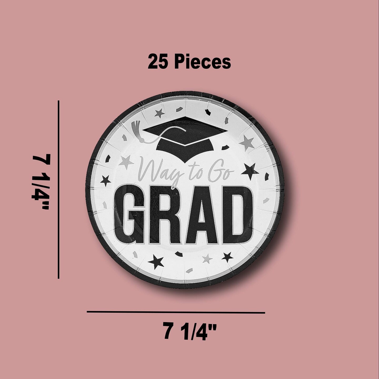 25 Count White Way to Go Grad Disposable Paper Dessert Plates 7 1/4 Inch Graduation Party