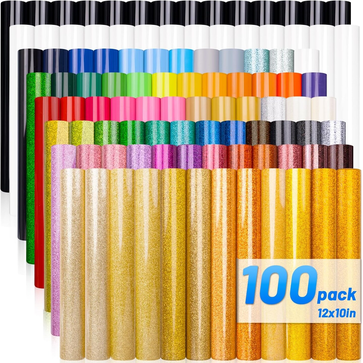 Iron On Vinyl - 12&#x22;x10&#x22; Heat Transfer Vinyl Sheets (63 Colors: Glitter &#x26; Matte)