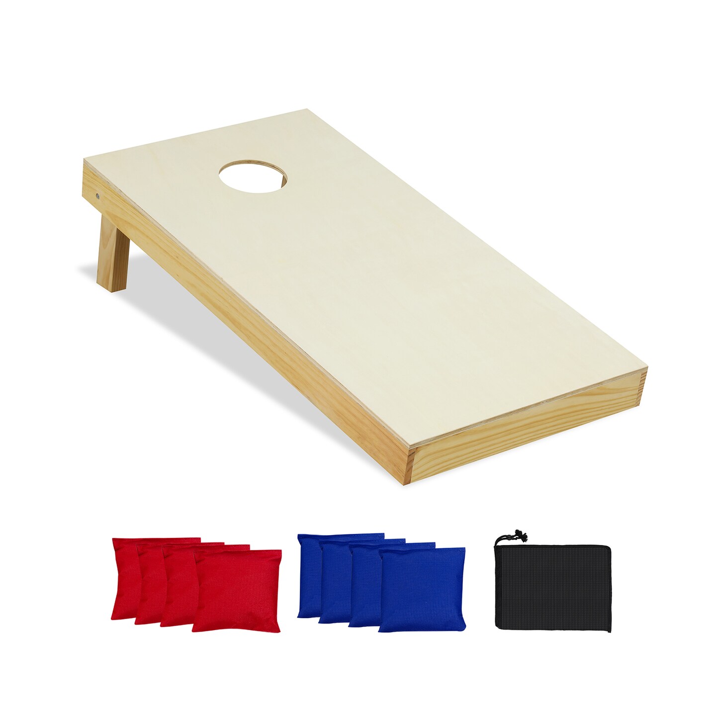 Natural Solid Wood Cornhole Board Set Portable Corn Hole Game Board Includes 8 Bean Bags