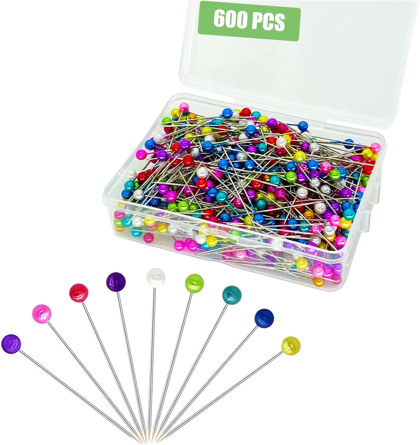 600PCS Sewing Pins Straight Pin for Fabric (600pcs Colorful Head Pins)
