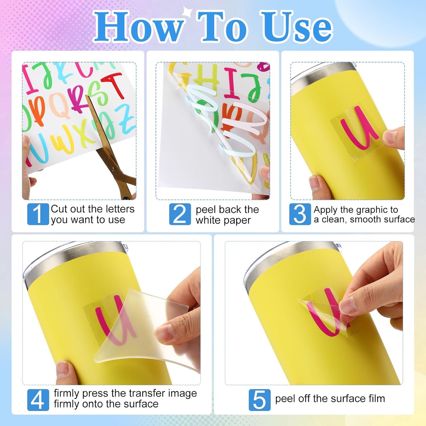 6 Sheets UV Dtf Cup Wrap Initial Letter Stickers Waterproof Split Custom Vinyl Lettering Alphabet Stickers
