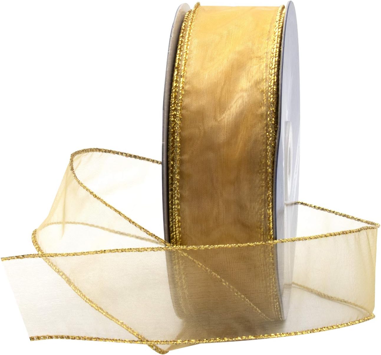 Gold Organza Wired Sheer Ribbon - 1-1/2 Inch (150 FT Spool)