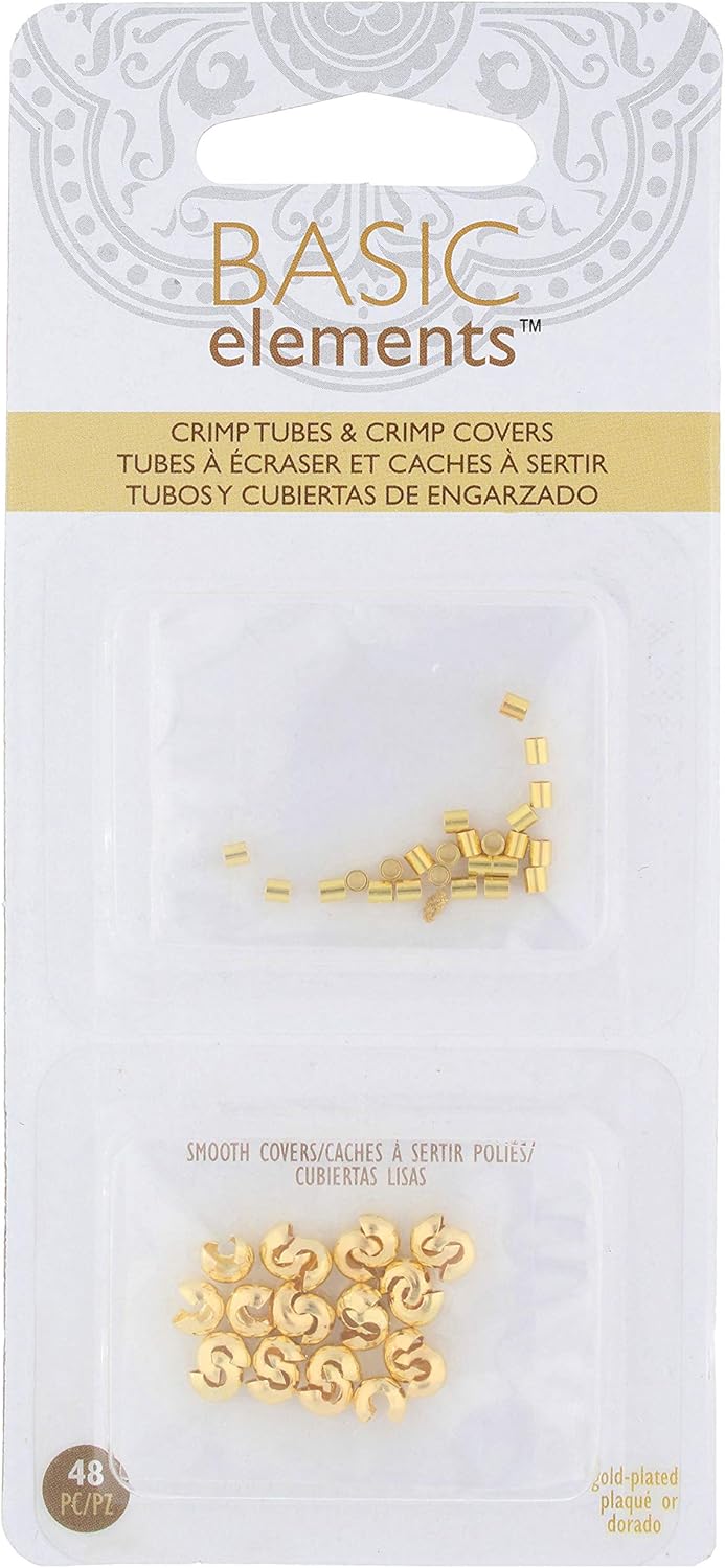 The Beadsmith Basic Elements Crimp Tubes &#x26; Smooth Crimp Covers Designed to Secure The Ends of Jewelry Stringing Cables &#x26; Wires, Gold Color