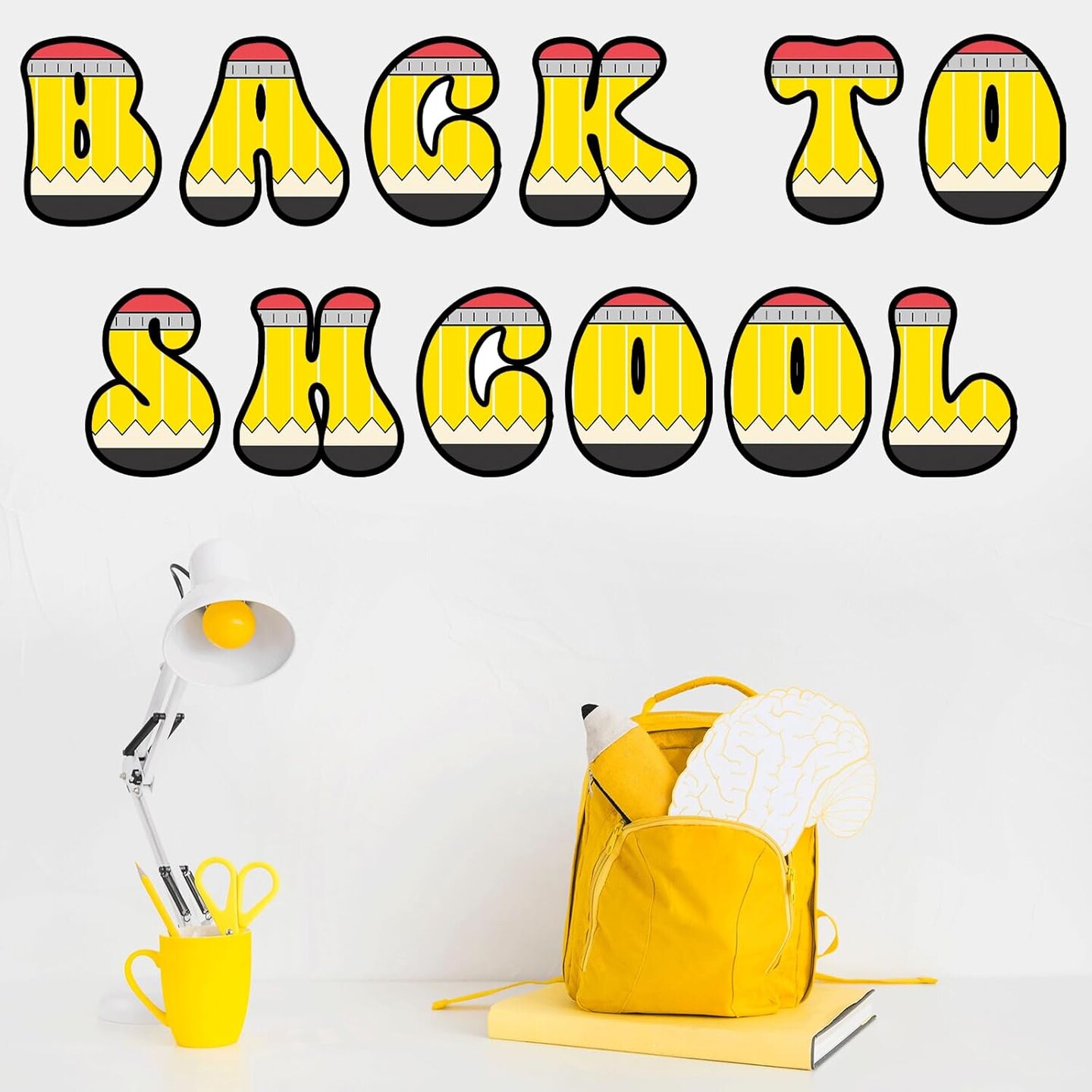 150 PCS Large 6&#x22; Bulletin Board Letters Set, Pencil Themed Classroom Alphabet