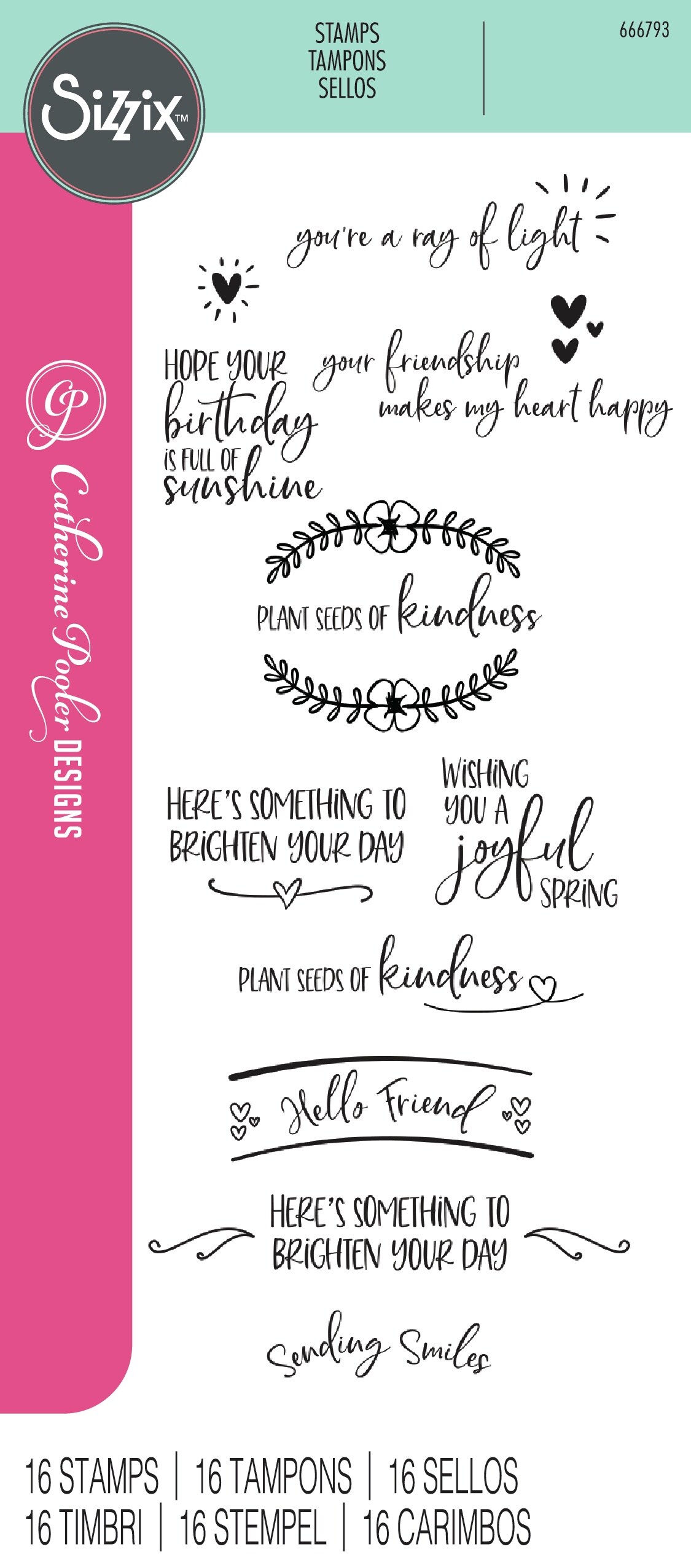 Sizzix Clear Stamps Set By Catherine Pooler 16/Pkg-Sending Sunshine Sentiments