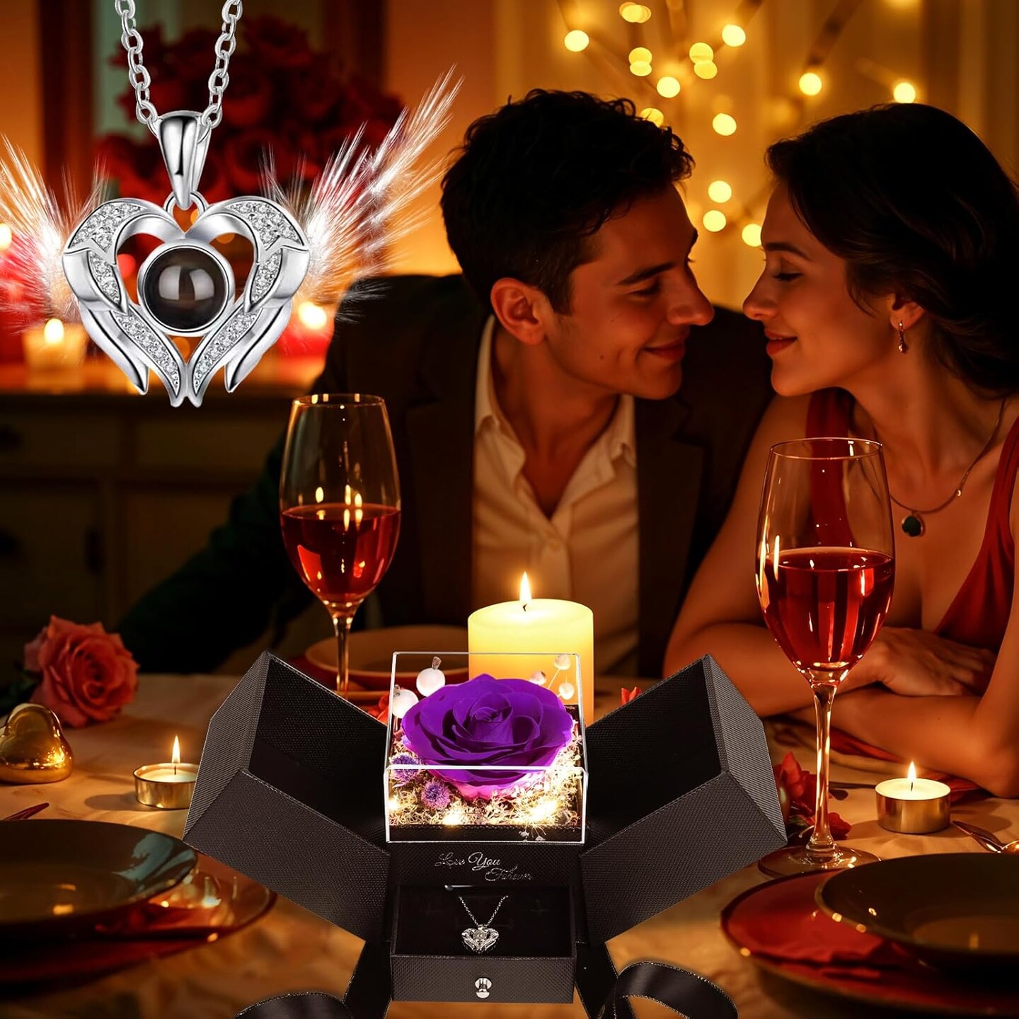 Gifts for Women Preserved Rose with Necklace