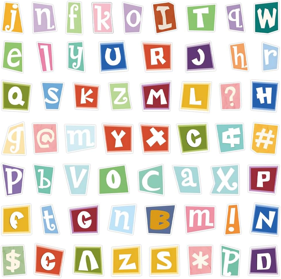 100Pcs Alphabet Stickers Pack, Graffiti Letter Decals 1.5-2inch (Multi Color)
