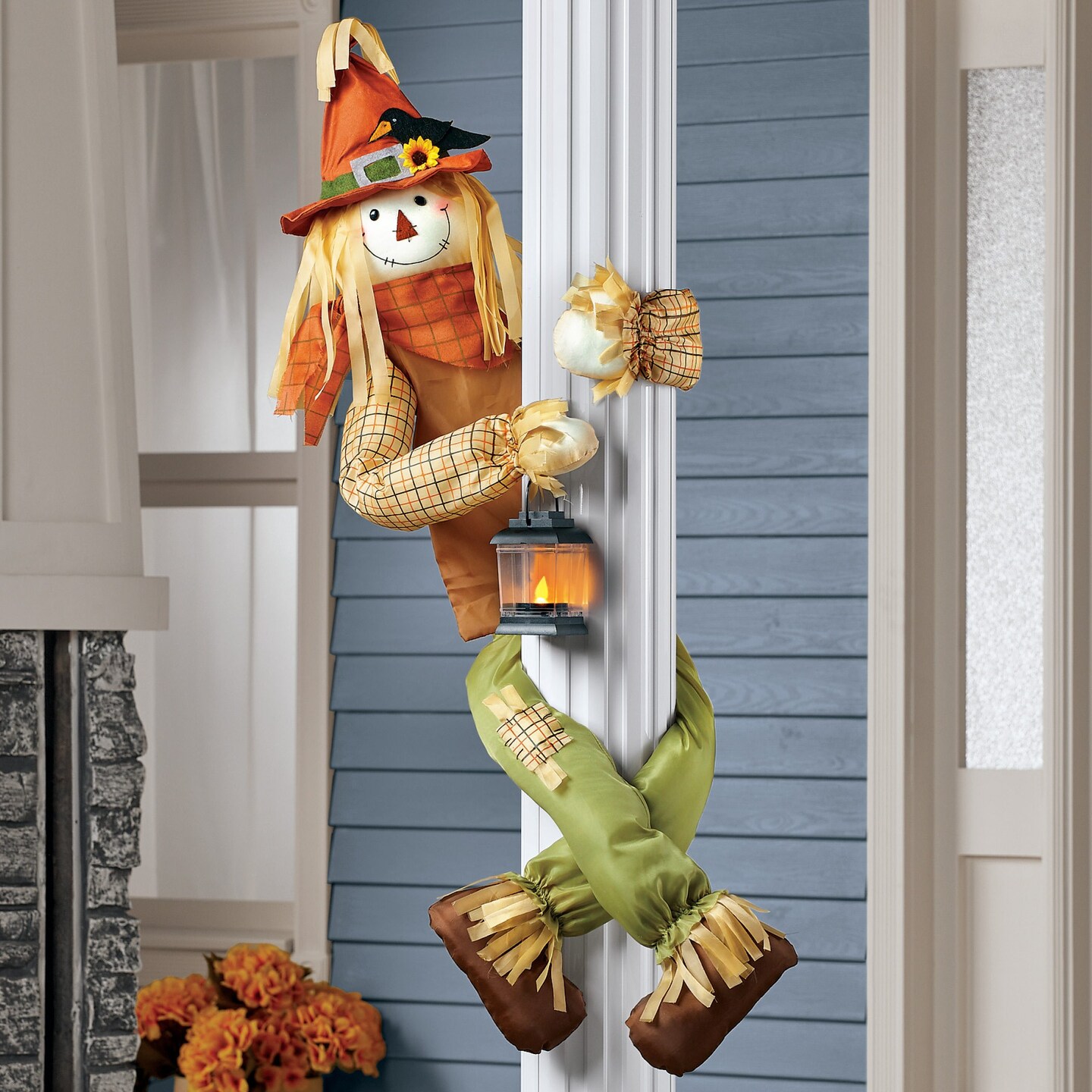 Collections Etc Boy Scarecrow Porch or Tree Hugger With Lit Lantern