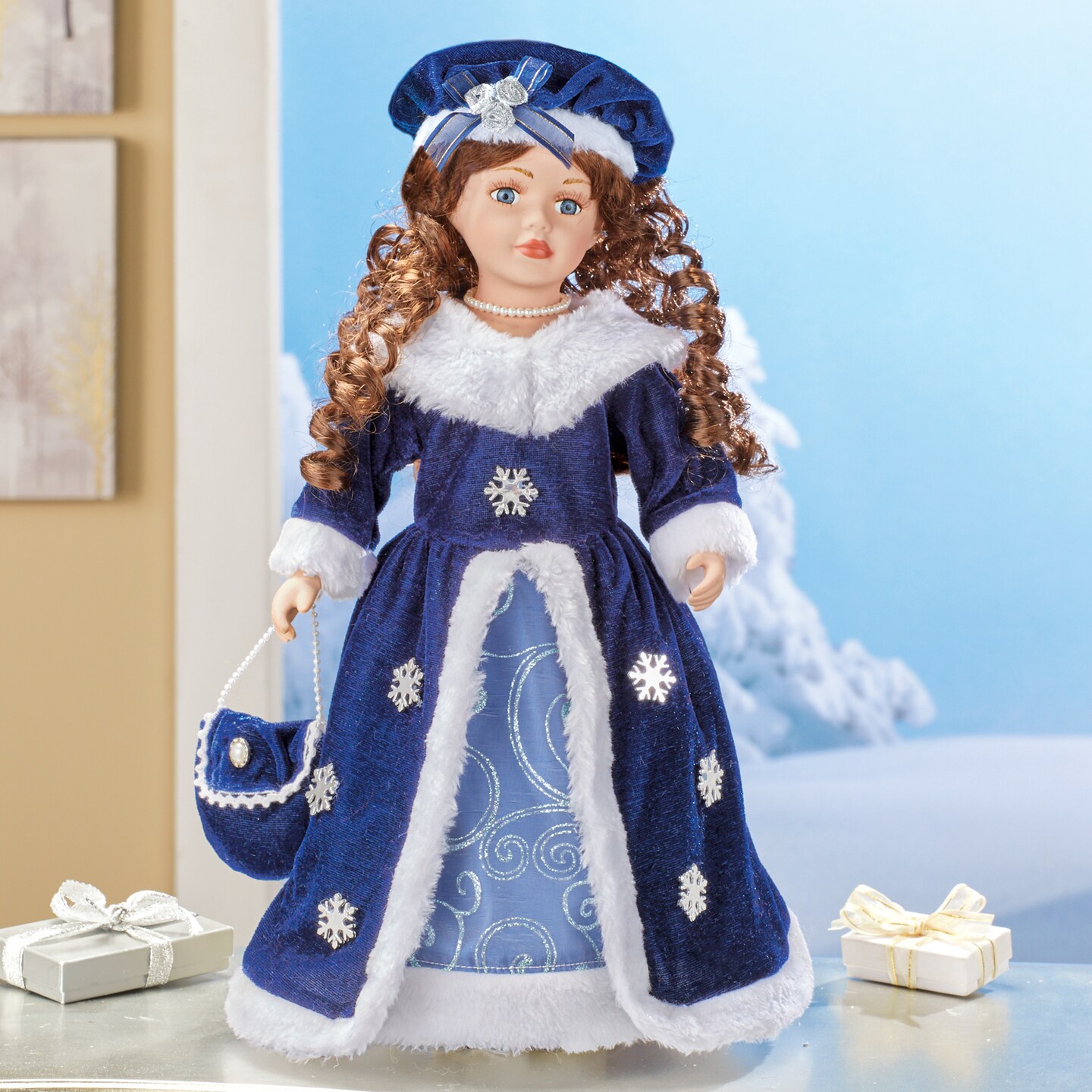 Collections Etc Winter Elena Collectible Porcelain Doll