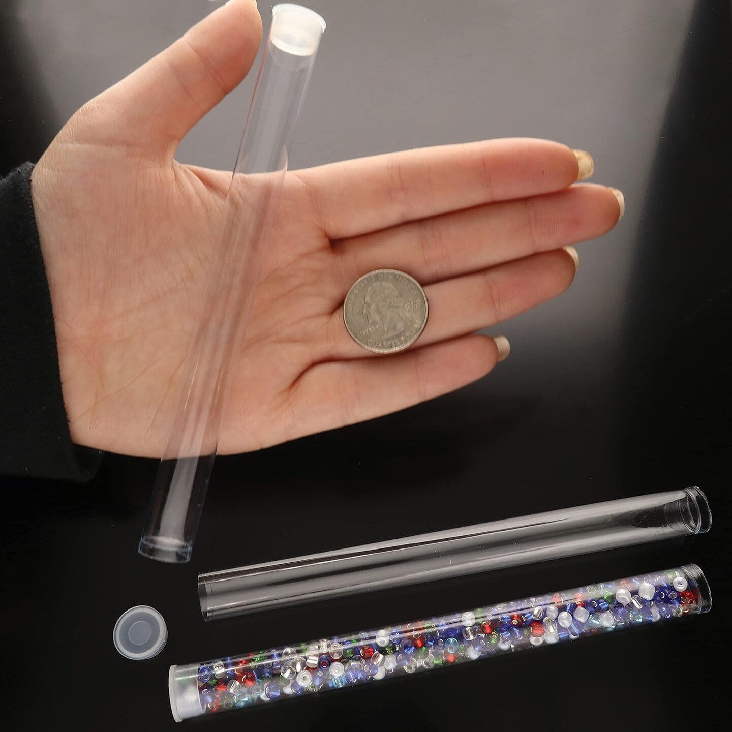 The Beadsmith Clear Plastic Tubes - 6-Inch-Long Round Tubes, 9/16 Inches in diameter - Flat Caps - Use for Beads, Bath Salts, Wedding &#x26; Party Favors, Home or Office Storage - Bag of 20